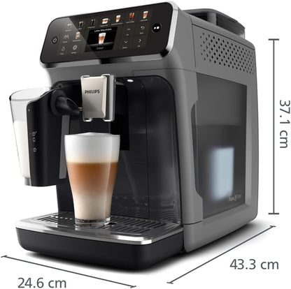 PHILIPS Serie 5500 Kaffeevollautomat – LatteGo Milchsystem, 20 heiße und kalte Kaffeespezialitäten, 40% leiser mit SilentBrew, QuickStart, Schwarz/Grau (EP5544/50)
