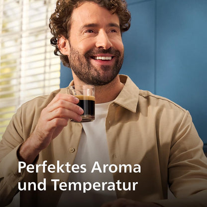PHILIPS Serie 5500 Kaffeevollautomat – LatteGo Milchsystem, 20 heiße und kalte Kaffeespezialitäten, 40% leiser mit SilentBrew, QuickStart, Schwarz/Grau (EP5544/50)