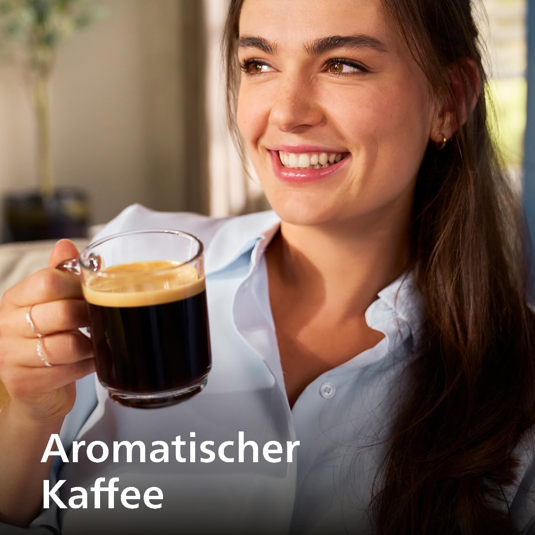 PHILIPS Serie 5500 Kaffeevollautomat – LatteGo Milchsystem, 20 heiße und kalte Kaffeespezialitäten, 40% leiser mit SilentBrew, QuickStart, Schwarz/Grau (EP5544/50)