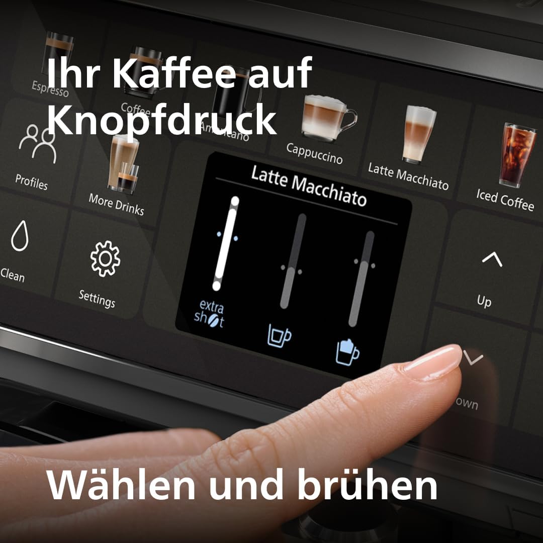 PHILIPS Serie 5500 Kaffeevollautomat – LatteGo Milchsystem, 20 heiße und kalte Kaffeespezialitäten, 40% leiser mit SilentBrew, QuickStart, Schwarz/Grau (EP5544/50)