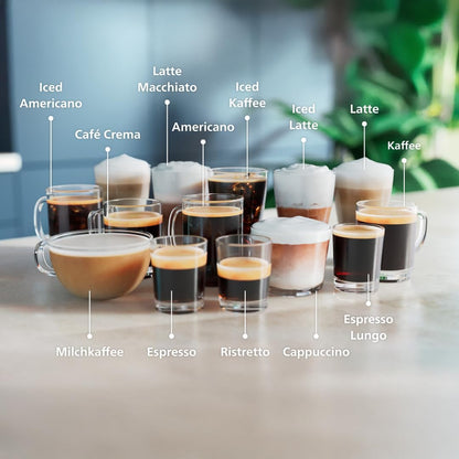 PHILIPS Serie 5500 Kaffeevollautomat – LatteGo Milchsystem, 20 heiße und kalte Kaffeespezialitäten, 40% leiser mit SilentBrew, QuickStart, Schwarz/Grau (EP5544/50)